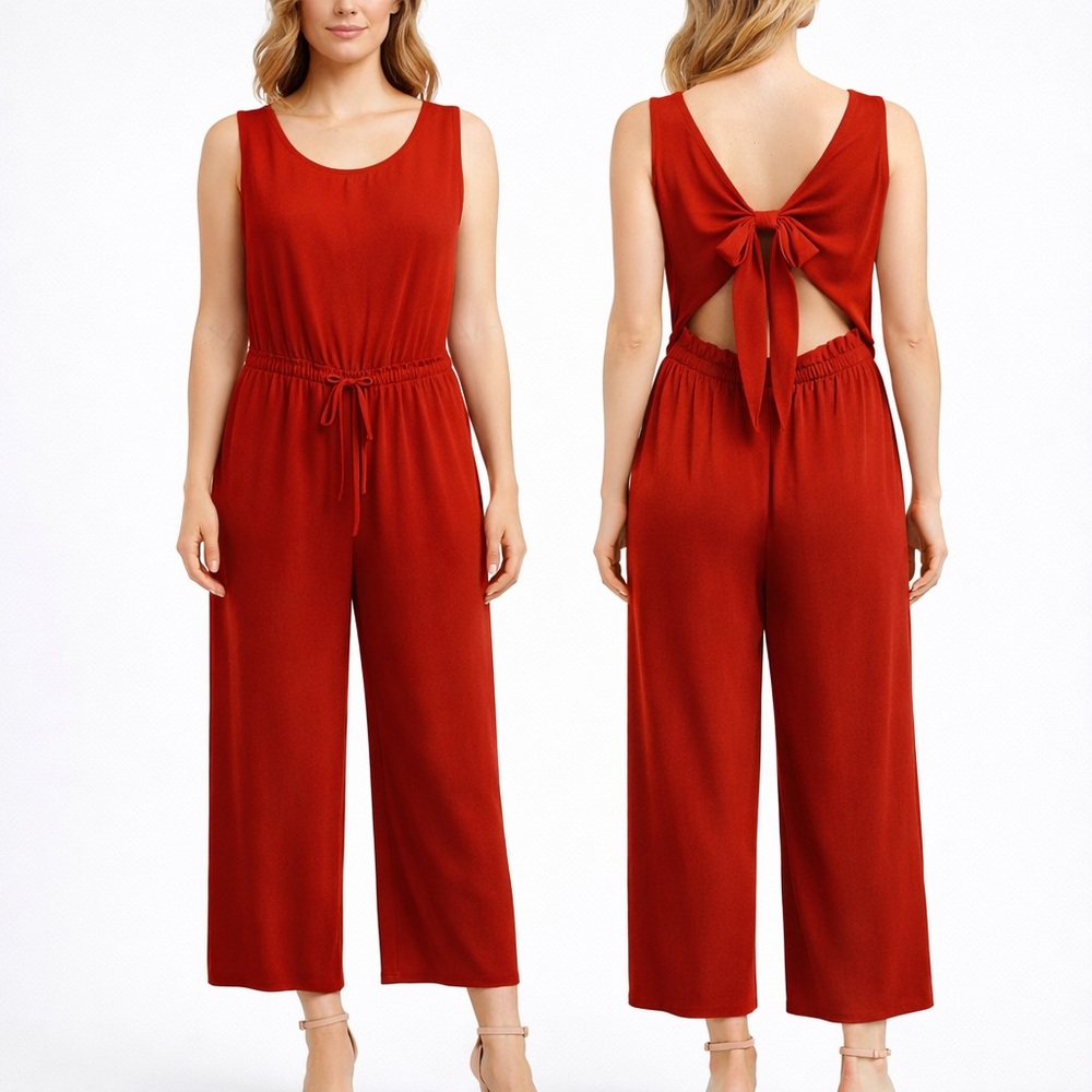 RACHEL Rachel Roy Lava Red|Orange Wide Leg Jumpsuit|Open Back Tie BowLarge|NWT